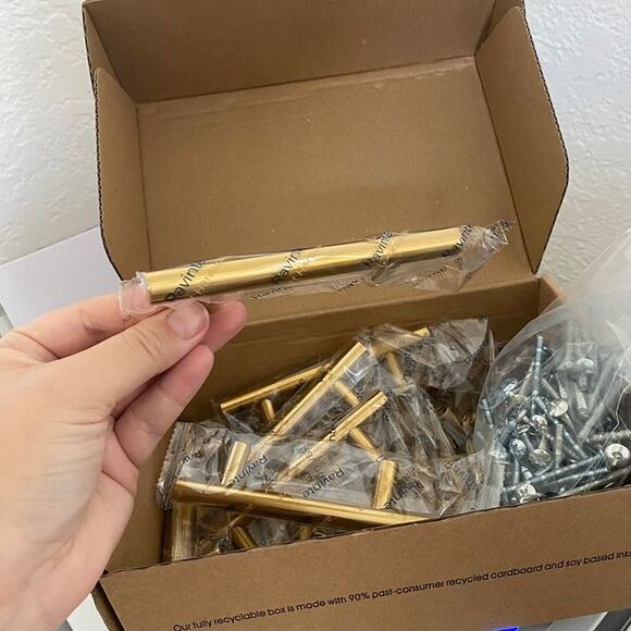 Warm Gold 3-1/4 Inch Cabinet Handles Dresser Pulls Brushed Brass Drawer Handles - Picture 2 of 3